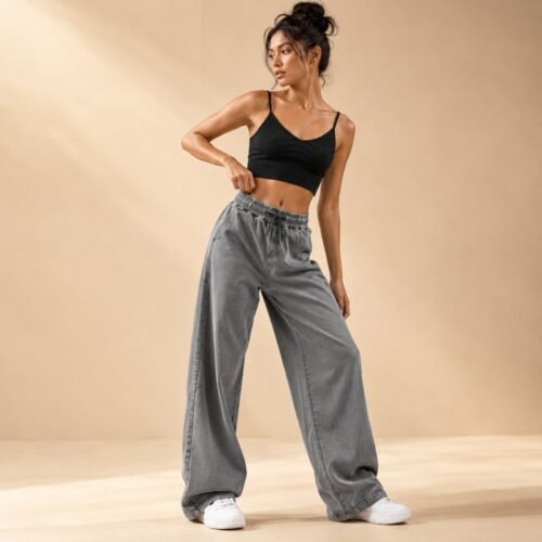 Laser-Wash Wide-Leg Joggers